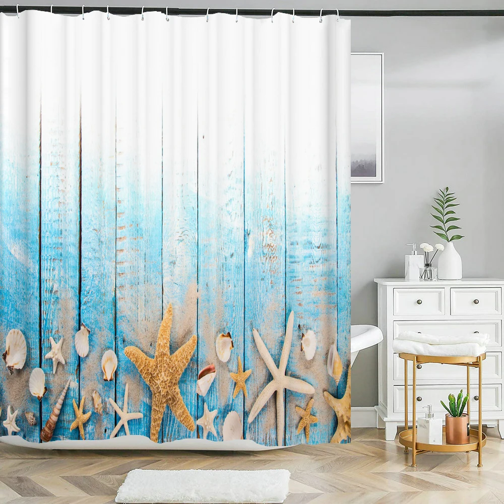 

Seaside Scenery Shell Beach Scenic Bathroom Shower Curtain Frabic Waterproof Polyester Bathroom Curtain with Hooks Home Decor