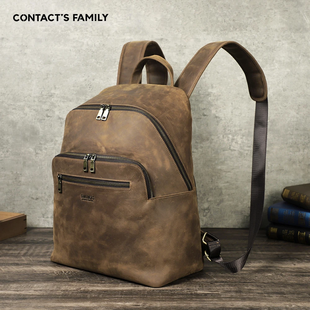 Vintage 100% Nubuck Leather Men's Backpack European and American Fashion Travel Bag Retro Cowhide Leisure Laptop Backpack ta weo men s retro cowhide leather belts fashion all match pure hand made brush color