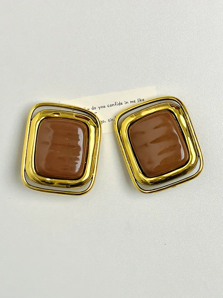 Vintage  Black Geometric Large Square Ear clips Without Pierced for Women Jewelry  Exaggerated Female Fashion Party Jewelry 6