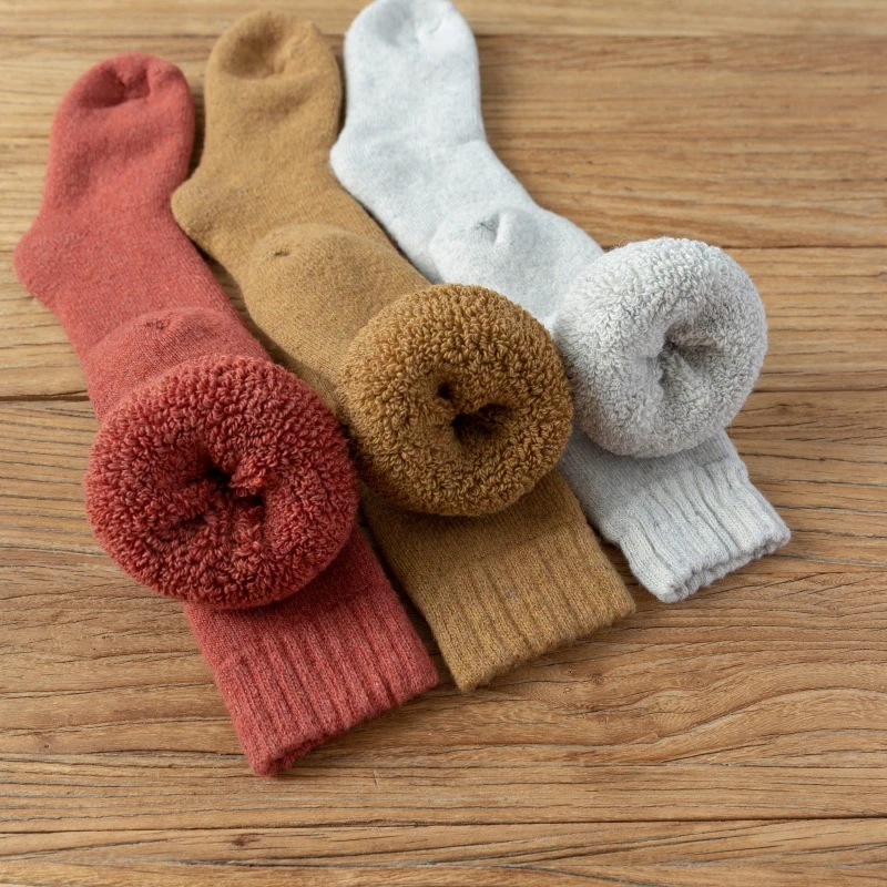 

3 Pair Winter Women's Knee High Wool Socks Harajuku Retro Long Women's Cashmere Socks High Quality Snow Socks