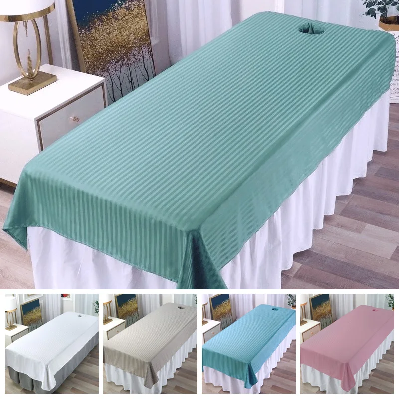 Beauty Salon Spa Bed Sheet Massage Treatment Bedspread Solid Color Cotton Soft Comfort Breathable Club Spa Bed Cover With Hole  4