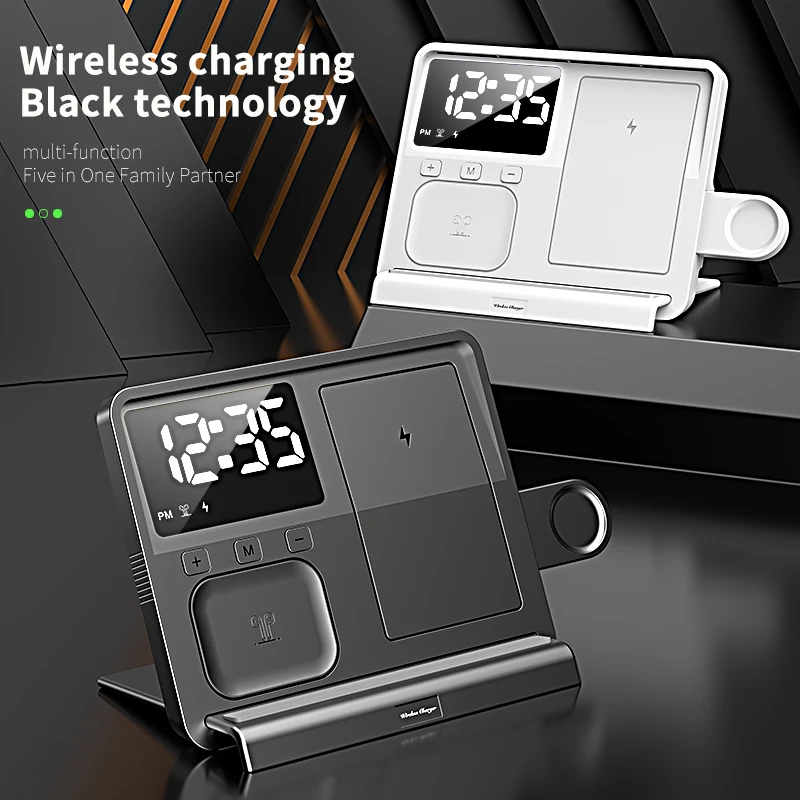 

15W Wireless Charger 5 In 1 Charger Stand For IPhone 14 13 12 Apple Watch Airpods Desk Phone Chargers Fast Charging Dock Station