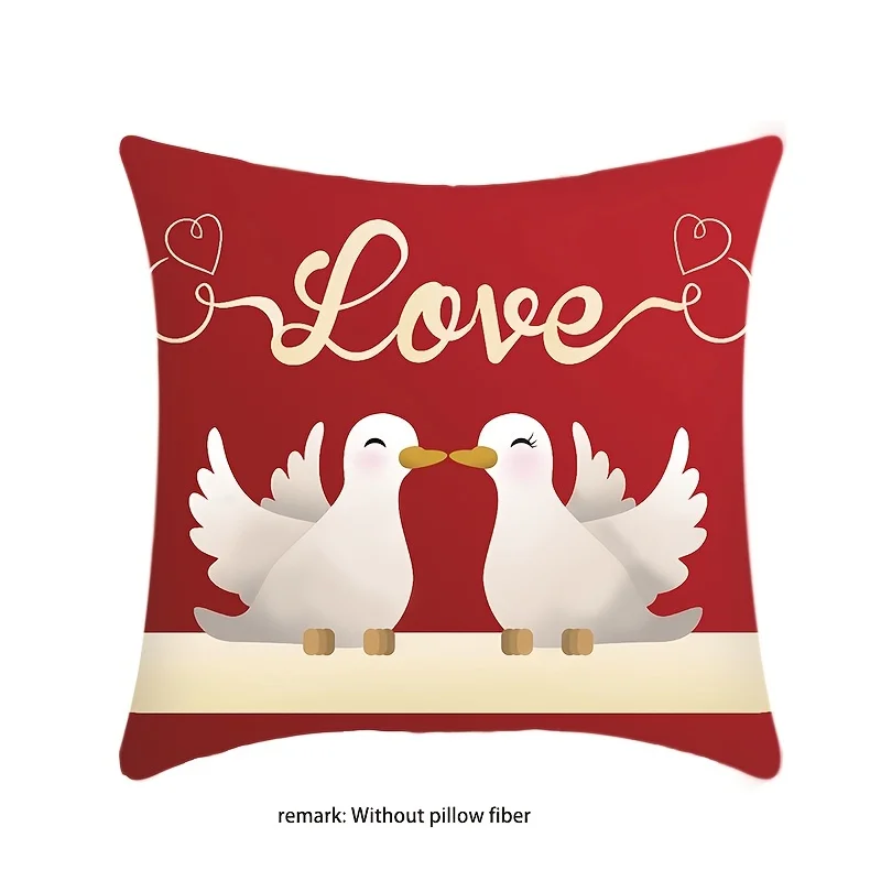 

1pc Love Cartoon Car Pillowcase Mandarin Duck and Duck Pattern Red Waist Support Sofa Pillowcase Perfect Valentine's Day Gift
