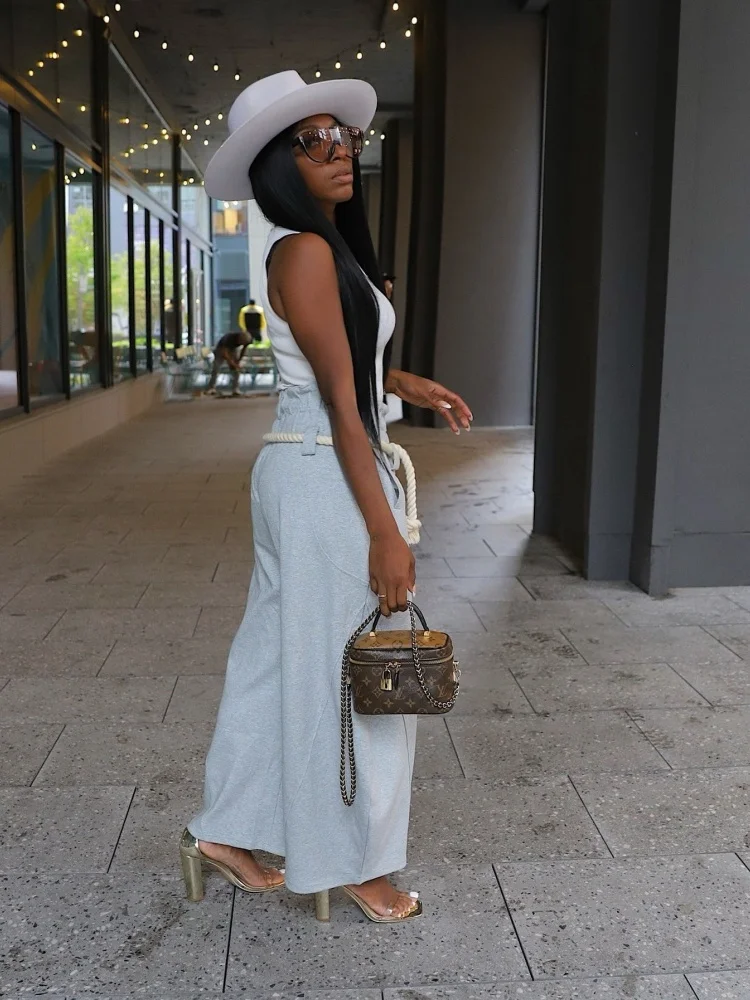 Wmstar Pants Women Fashion Casual Pants Solid Color Hemp Rope Belt and Loose Trousers Sport Pants New Style Summer