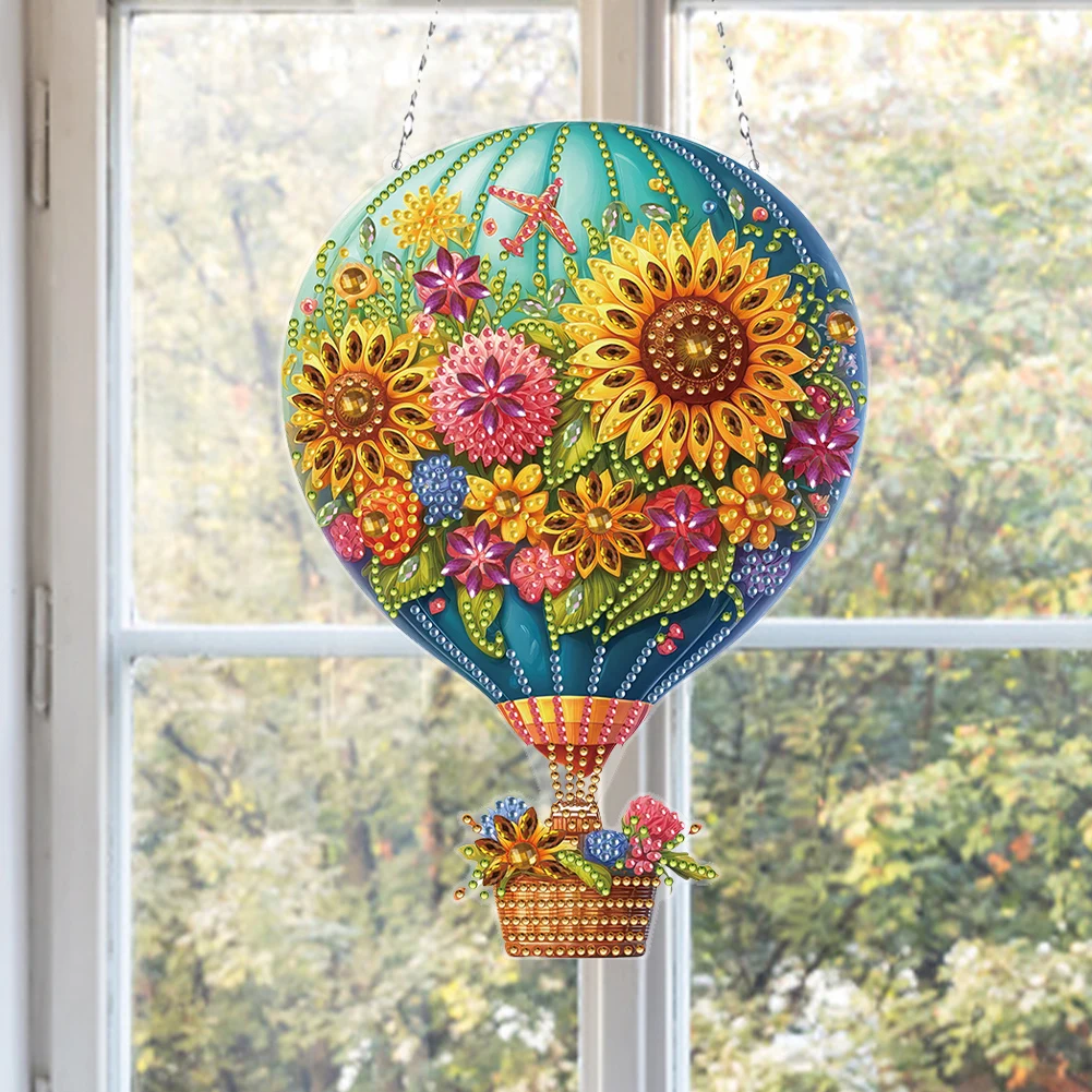 Rhinestone Diamond Art Flower Hot Air Balloon Pendant