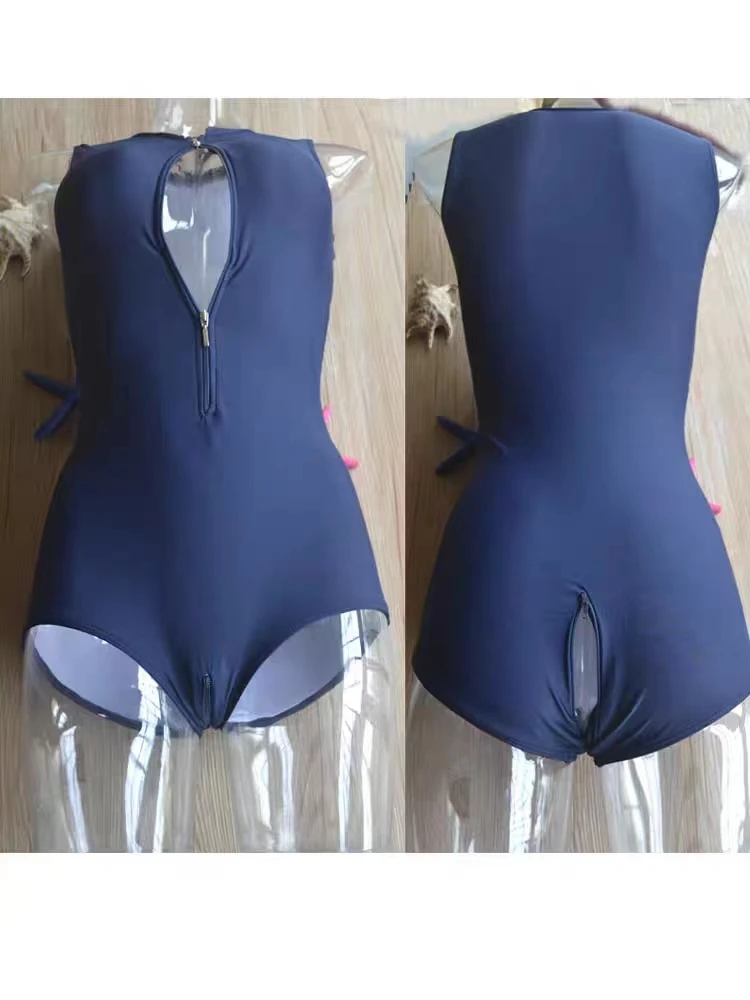 Sexy Matte Blue Leotards Sleeveless Bodysuit High Cut One Piece Swimwear Women Swimsuit Japanese Bathing Suit