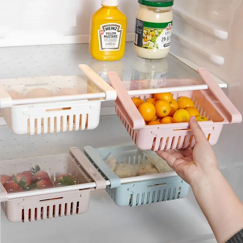 4pcs Retractable Fridge Food Organizer Kitchen Organizer Refrigerator Storage Rack Fridge Freezer Shelf Storage Drawer Container