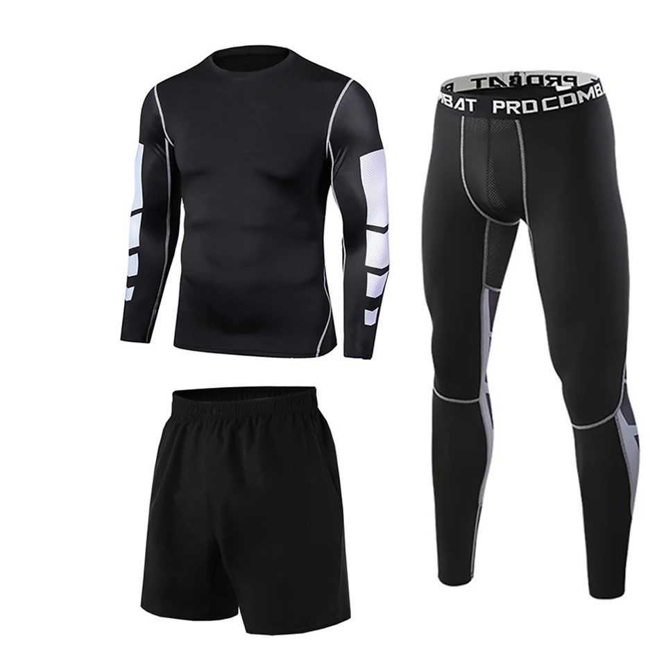 MMA Rashguard 3pcs / set Men's Tracksuit Boxing Gym Clothing Fitness Compression T-shirt Bjj Sportswear Muay Thai Shorts Tights