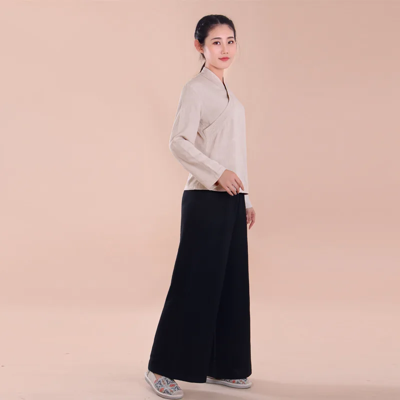 

Spring and Autumn Tang Costume Han Improved Zen Women's Clothes Cotton Linen Long-Sleeve Suit Large Size Tea Lay Buddhist