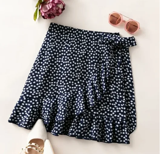 

Short Skirts for Women Temperament Commuting Female Casual Clothing 2024 Spring Fashion Sweet Printed Lace Up Dot A-Line Skirt