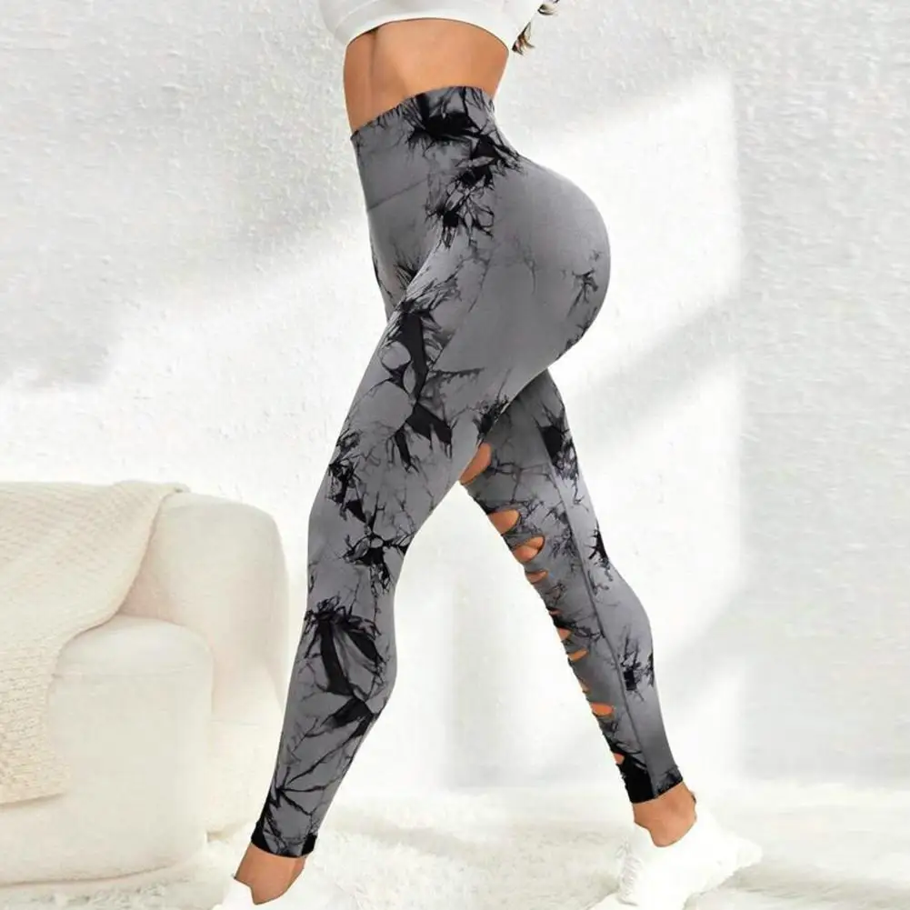 Elastic Waistband Yoga Trousers High Waist Yoga Leggings Tie Dye Women's High Waist Leggings with Hip Lifting Push Up for Gym