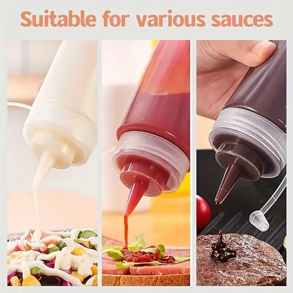 Condiment Squeeze Bottles 6pcs 240ml Condiment Squeeze Bottles Plastic Squeeze Squirt Bottles with Twist on Caps and Measurement for BBQ Sauces Salad Oil