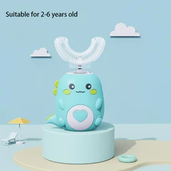 Children's U-Shaped Rechargeable Sonic Toothbrush with 360° Smart Cleaning and Cute Cartoon Design (2-6 years old green)