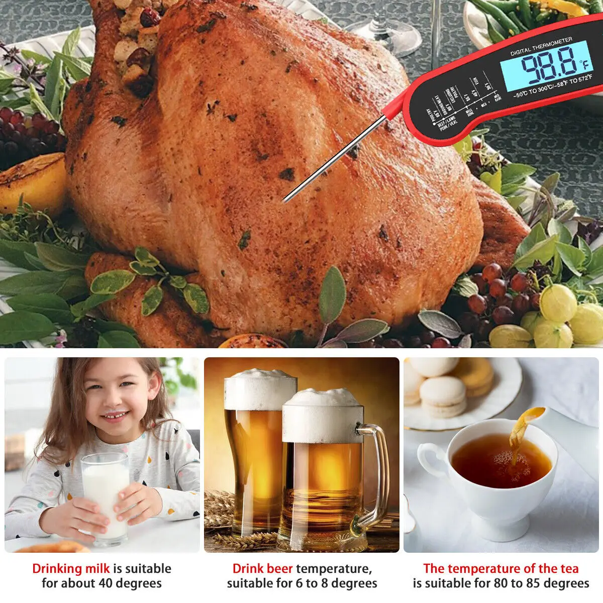 Digital Kitchen Food Digital Thermometer For Meat Water Milk Cooking Grilling Outdoor BBQ Waterproof Instant Read - 6