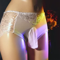 Men's Lace See Through Underwear Sissy Seamless Penis Sheath Bugle Pouch Briefs Sexy Panties Gay Male Knickers Lingerie Tanga