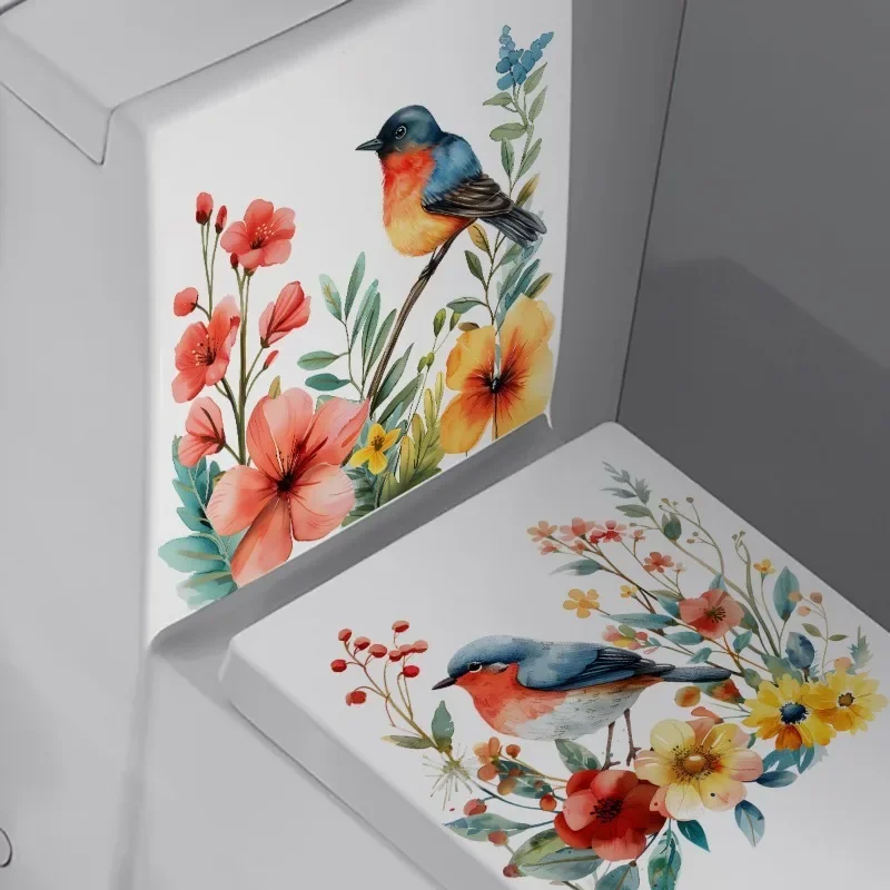Flower Bird Nature Series Home Toilet Waterproof Stickers Decoration Paster Bathroom Toilet Cover 30 30cm PVC 2pcs,wall stickers,toilet stickers