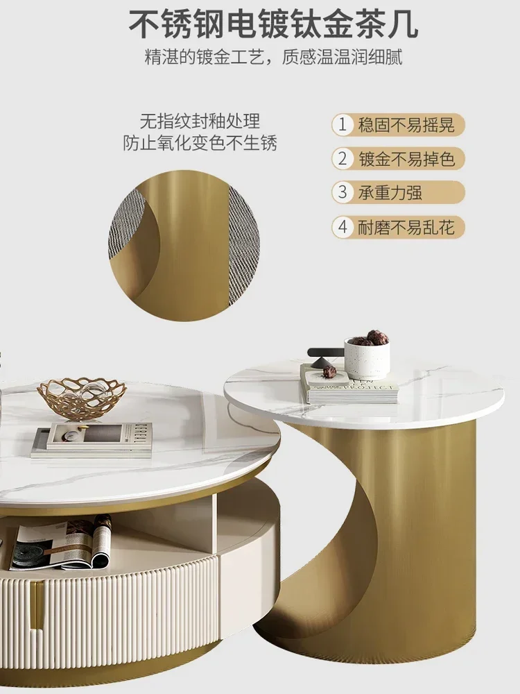 Cream wind, rock slab, coffee table, TV cabinet, modern simple living room, round Italian light luxury storage table