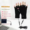 Black Winter Heated Gloves USB Charging Heating Polyester Half Finger Gloves For Men Women Motorcycle Cycling Skiing 5