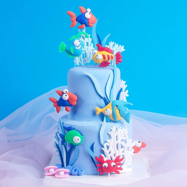 Cute Sea Animals Cake Toppers Marine Creature Decor Fish Mermaid Cake  Decorations Ocean Themed Birthday Party Boy Baby Shower - AliExpress