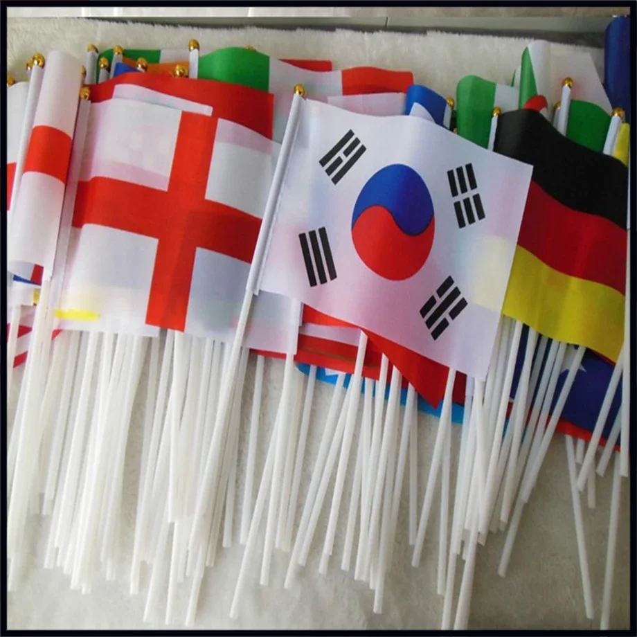 Custom Hand Flag 14X21cm 20x30cm 30x45cm Hand Print Buyer's Company Logo or design election banner with plastic flagpole - Image 2