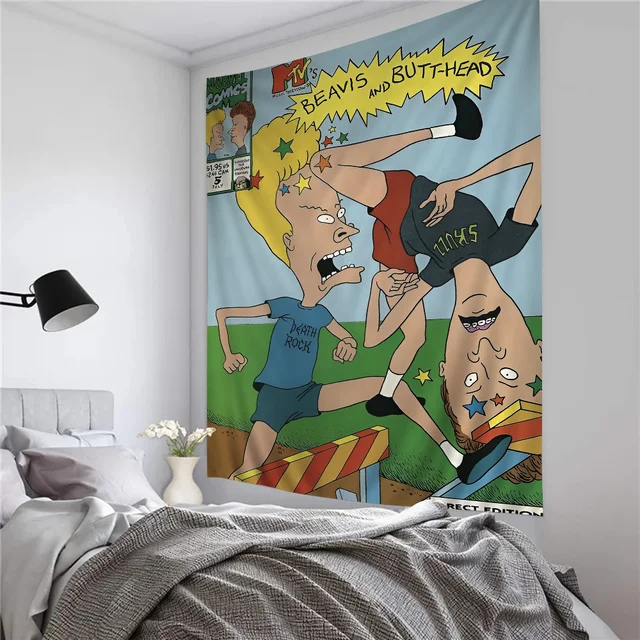 Tapisserie de dessin animé Anime Beavis et Butthead, décoration murale, décoration de la maison 5