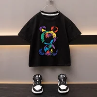 Boys Cotton T-shirt Cartoon Graffiti Bear Printed Girls Tees Summer Short Sleeve Children Tops High Quality Casual Kids Clothes 1