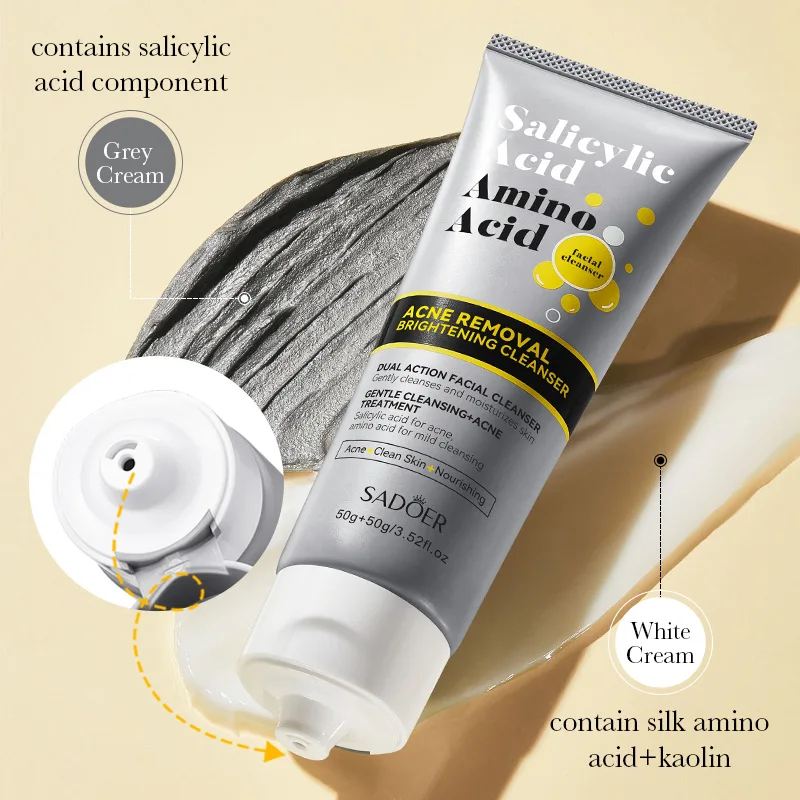 SADOER Amino Acid Facial Cleanser Deeply Cleansing Oil Control Moisturizing Brightening Blackhead Removal Wash Foam Cleanser 3