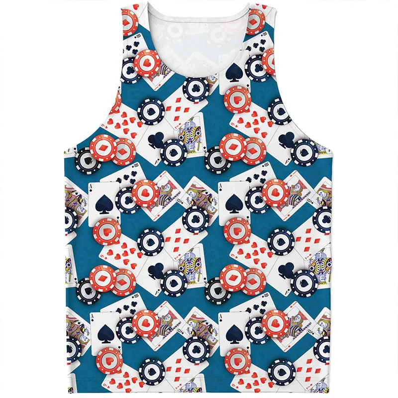 

Retro Poker Chips Pattern Tank Top For Men 3d Print Playing Cards Vest Summer Streetwear Oversized Tee Shirts Personality Tops