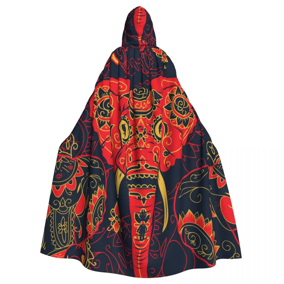 

Day Of The Dead Colorful Sugar Skull Indian Elephant With Floral Unisex Witch Party Reversible Hooded Adult Vampires Cape Cloak