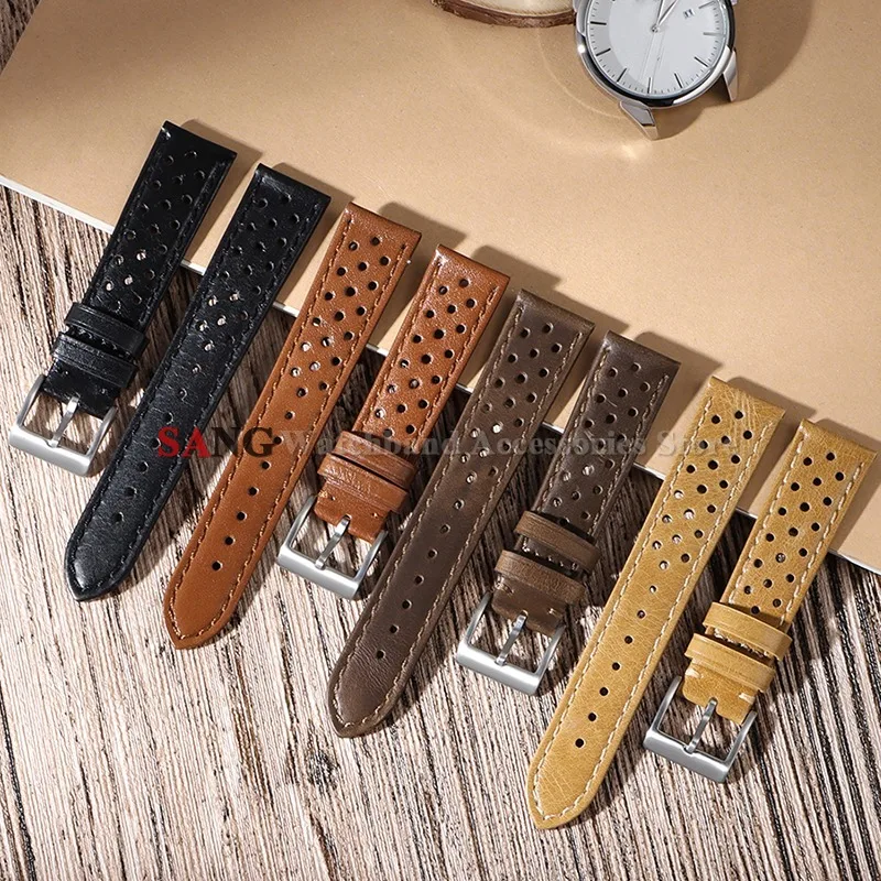 Vintage Breathable Leather Watch Band with Metal Pin Buckle - Universal Cowhide Business and Sport Wristband