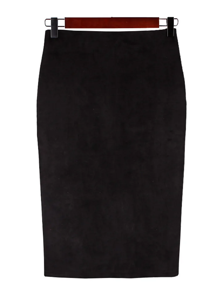 Women Skirts Suede Solid Color Pencil Skirt Female Autumn Winter