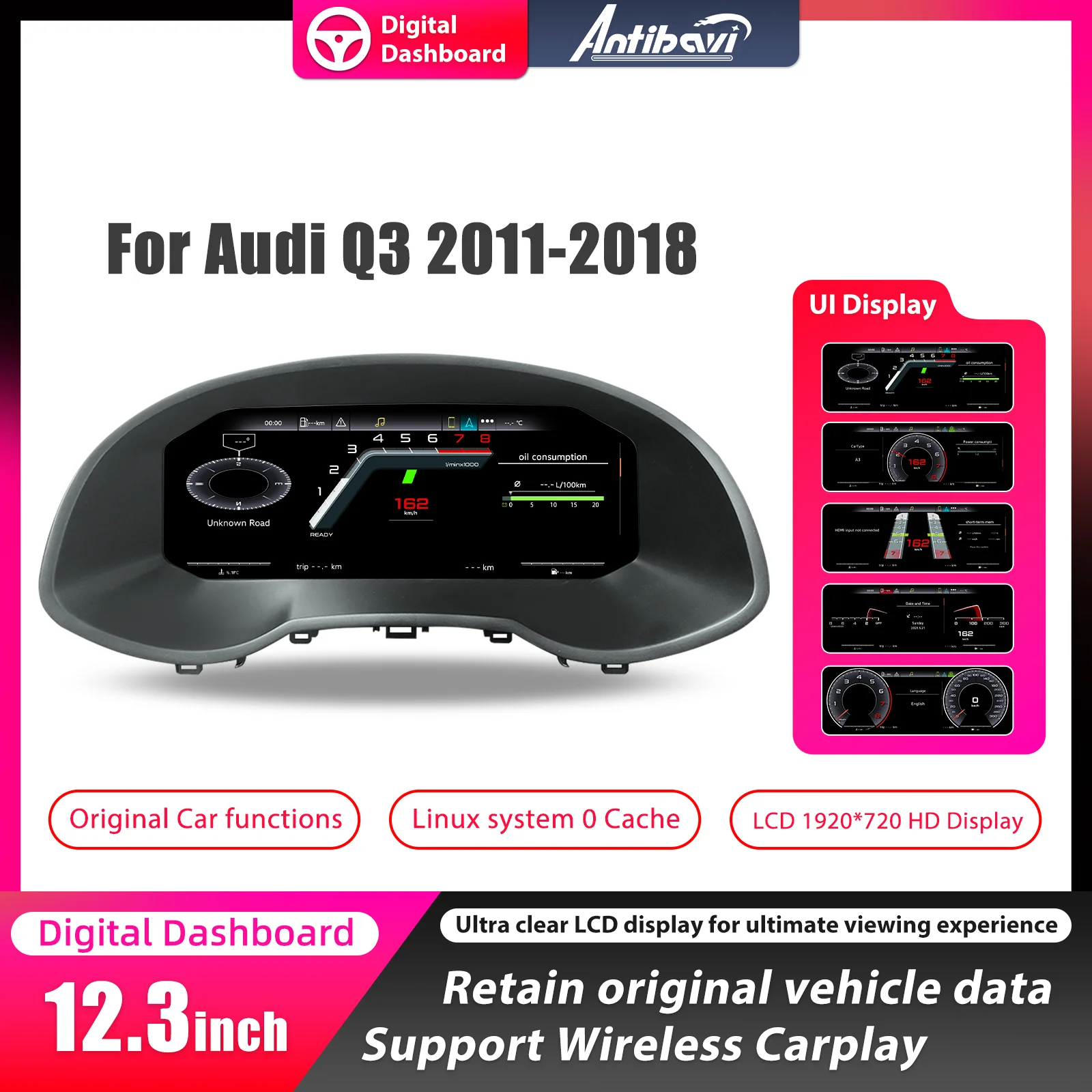 Panel de Instrumentos Digital Virtual para Audi Q3 2011-2018, Accesorios para Auto, Velocímetro Digital LCD, Medidor Digital Completo, Conexión Plug and Play 1