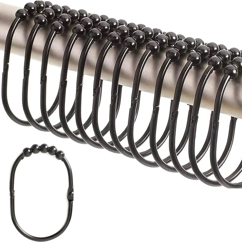 Description Picture 4 of itemShower Curtain Hooks Rings Double Glide Shower Curtain Rings, Rustproof Metal Heavy Duty Roller Bathroom Shower Rods, Set of 12