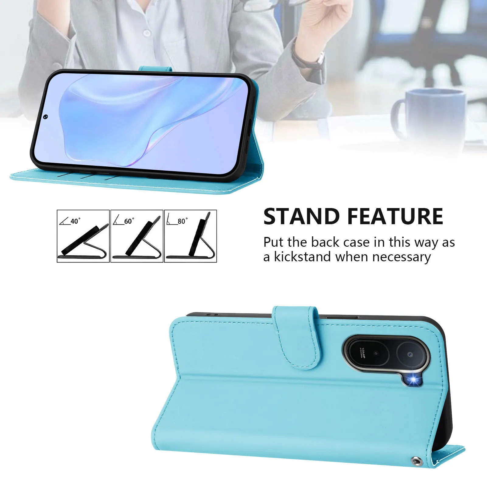 Luxury Leather Flip Wallet Phone Cover - Solid Color