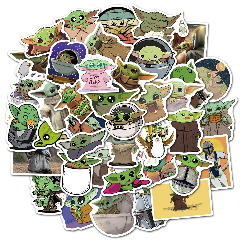 10/50PCS Baby Yoda Stickers Disney Movie Star Wars The Mandalorian Toy Sticker for Skateboard Luggage Laptop Classic Kids Toys
