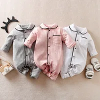 0-18m Newborn Clothes Solid Color Casual Pajamas Cotton Comfortable And Soft Spring And Autumn Long Sleeved Baby Bodysuit 1