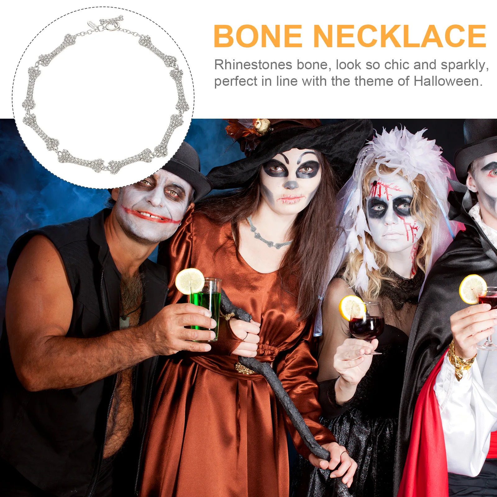 Halloween Bone Shape Clavicle Chain Hip Hop Bones Rhinestone Pendant Necklace Men Women Party Punk Fashion Jewelry Accessories