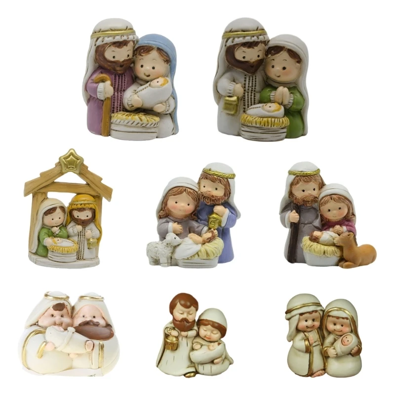 Nativity Statue Set Resin Christmas Figurines Nativity Scene Set Manger Scene Christmas Indoor Decorations Holy Crafts nativity scene set