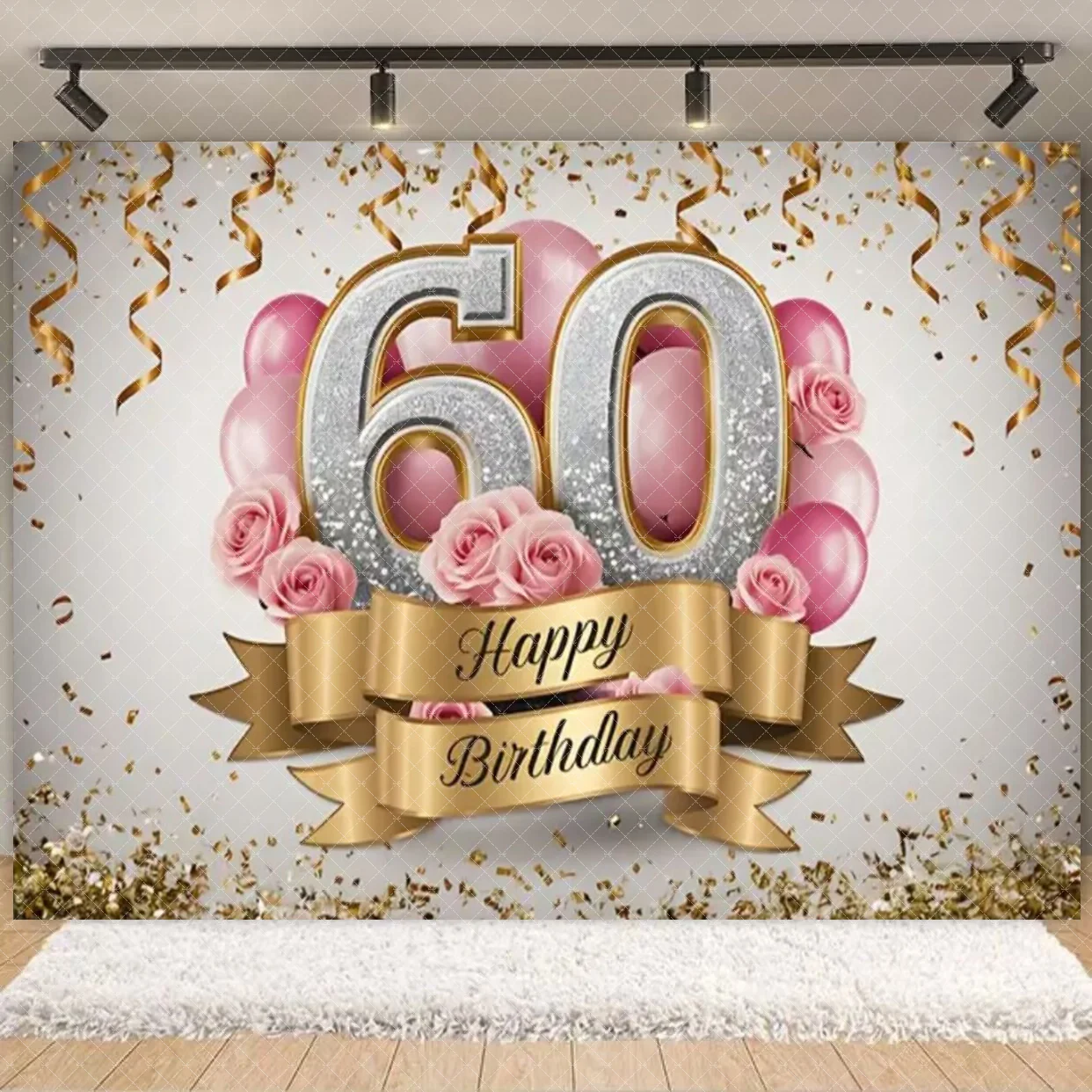 60 Anni Compleanno Festa Decorazioni Oro Rosa, 60 Striscione di Compleanno, 60 Anni di Buon Compleanno Decorazione di Festa per Donne, 60 Feste di Compleanno Bandiera Porta, Segno di Benvenuto