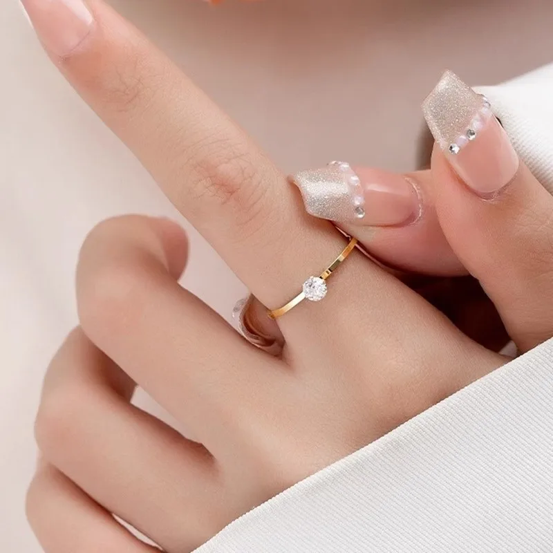4mm Single CZ Stainless Steel Thin Ring Wedding Band for Women Girl Size 3-10