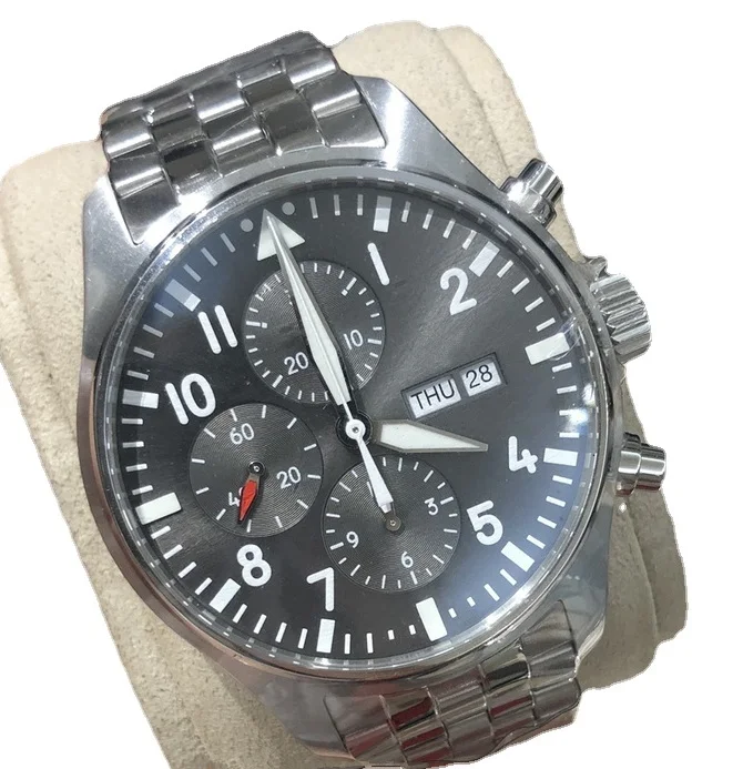 

mens automatic mechanical watch pilot steel gray