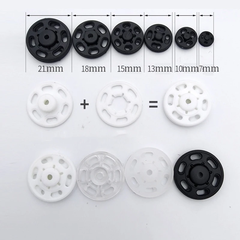 50set 7-21mm Black/White/Clear Plastic Round Snap Buttons Baby Doll Clothes Fasteners DIY Sewing Crafts Scrapbooking Accessories 3