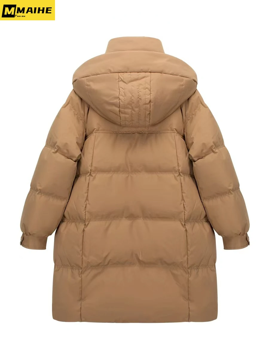 Chaqueta de plumón de pato para mujer, abrigo grueso de lujo de Corea del Sur, de longitud media, con capucha, a prueba de viento, invierno, nuevo