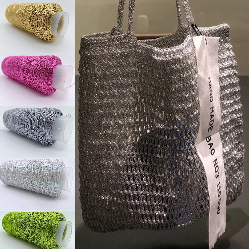 Description Picture 5 of itemNew Silver Handmade Yarn Popular Same Style Woven Small Silver Bag Woven Flash Core Wire Crochet Needle 200g 1 Ball Yarn