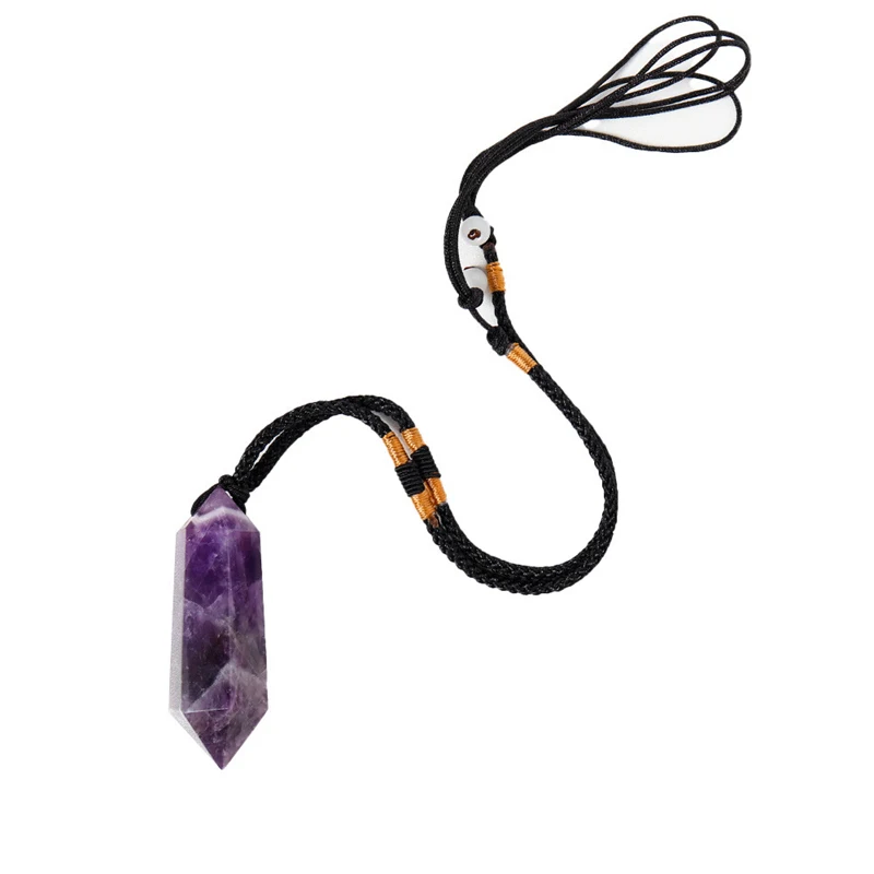 Purple Natural Banded Chevron Dream Amethyst Quartz Crystal Point Wand Pendant Pendulum Reiki Healing Chakra Stone Necklace Gift 4