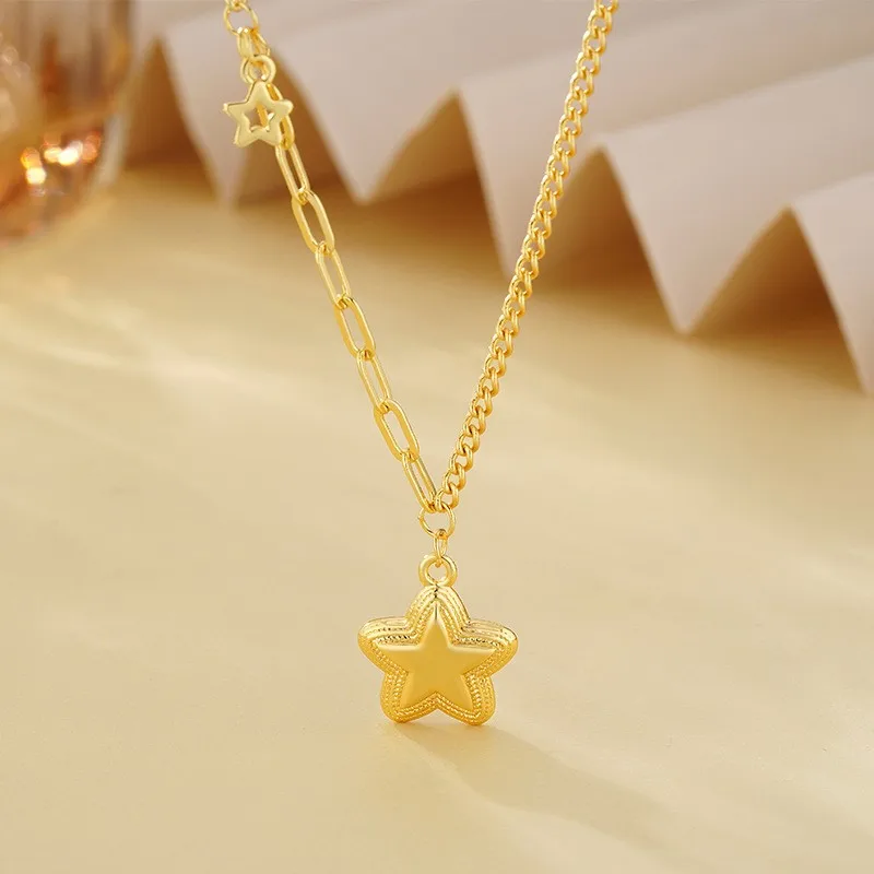 14K Gold Plated Star Shape Necklace for Women Elegant Adorable Luckly Star Chain Neck Decotraion Choker Jewelry Best Gift