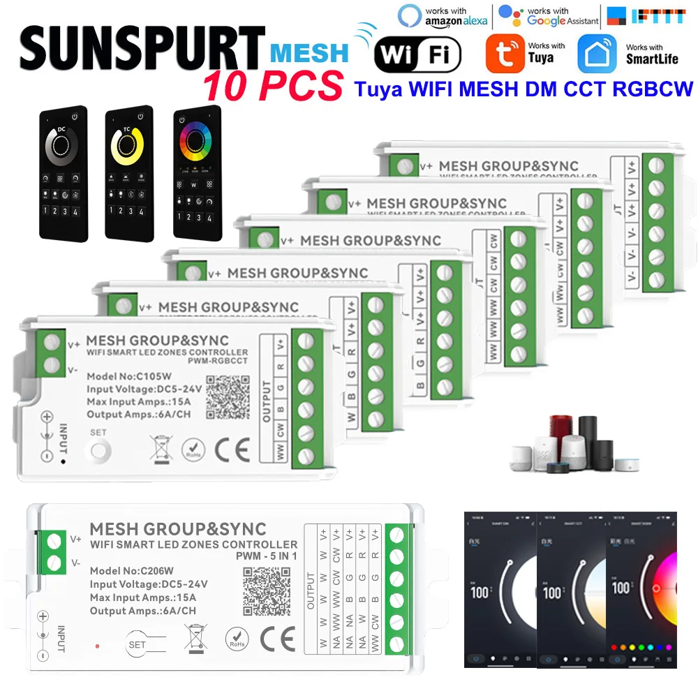 10Tuya Wifi LED Controller C100 C206 DIM CCT RGB CCTRGBW LED Light Dimmer Smart Life APP 2.4G RF Alexa Google Home Voice Control 1