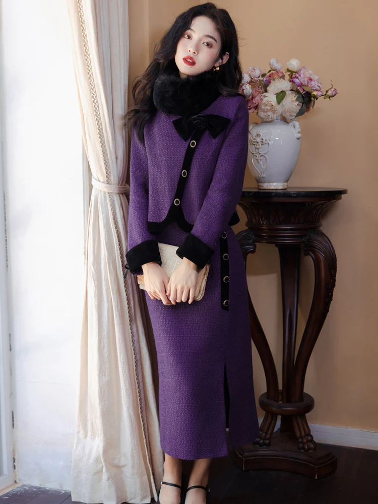 

Purple Coat Set Women's Spring Elegant Design Skirt Two-piece Set 2023 fashion women's Clothing