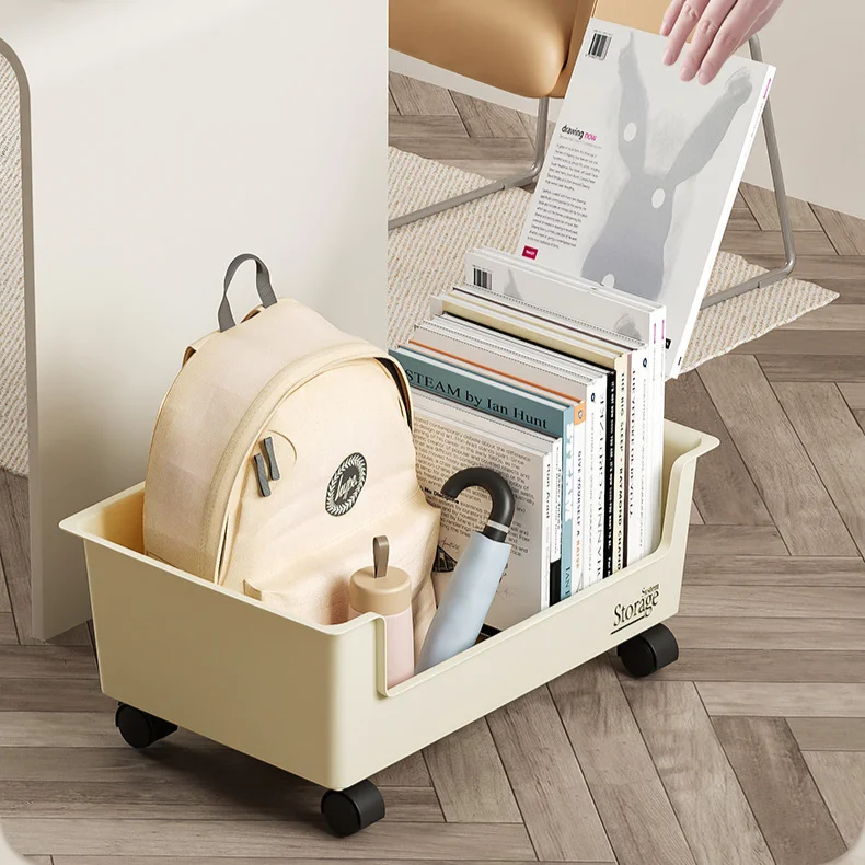 Space-Saving Bookcase Books Under-Desk Rolling Storage Box With Wheels Magazine Rack Organizer Organizing Accessories Office