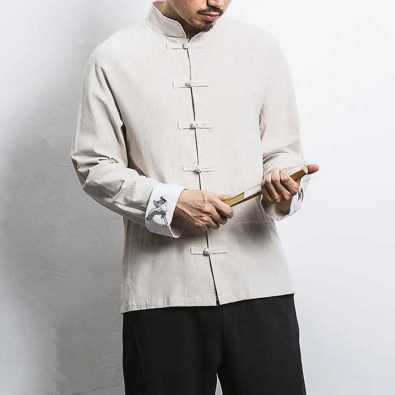 Oversize Chinese Traditional Tang Suit Top Jacket Retro Embroidered Crane Coat Cardigan Loose Casual Cotton Linen Shirt Clothing